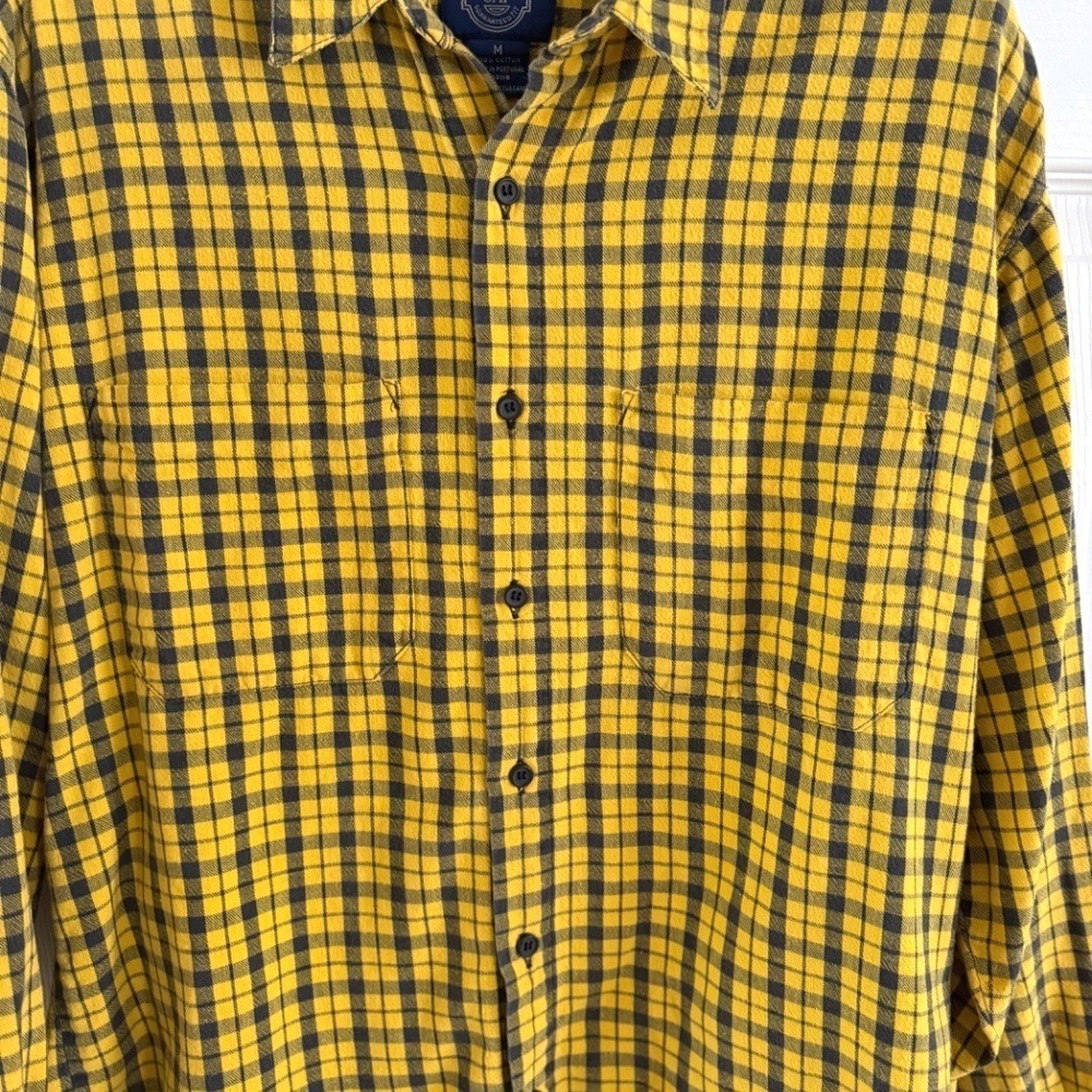 Gap Mens Flannel Button Down Shirt Yellow‎ Black Check Plaid Cotton Medium - Picture 6 of 10